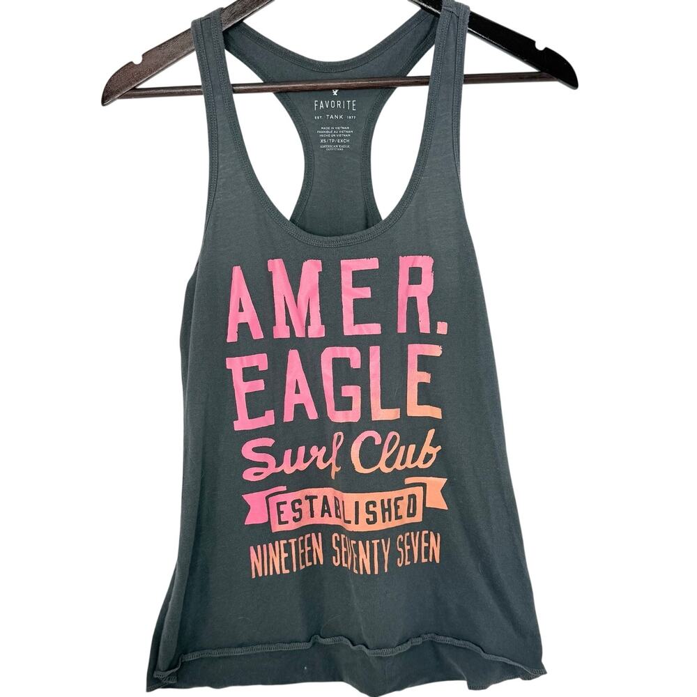 American Eagle Favorite Tank XS Gray Pink Racerback